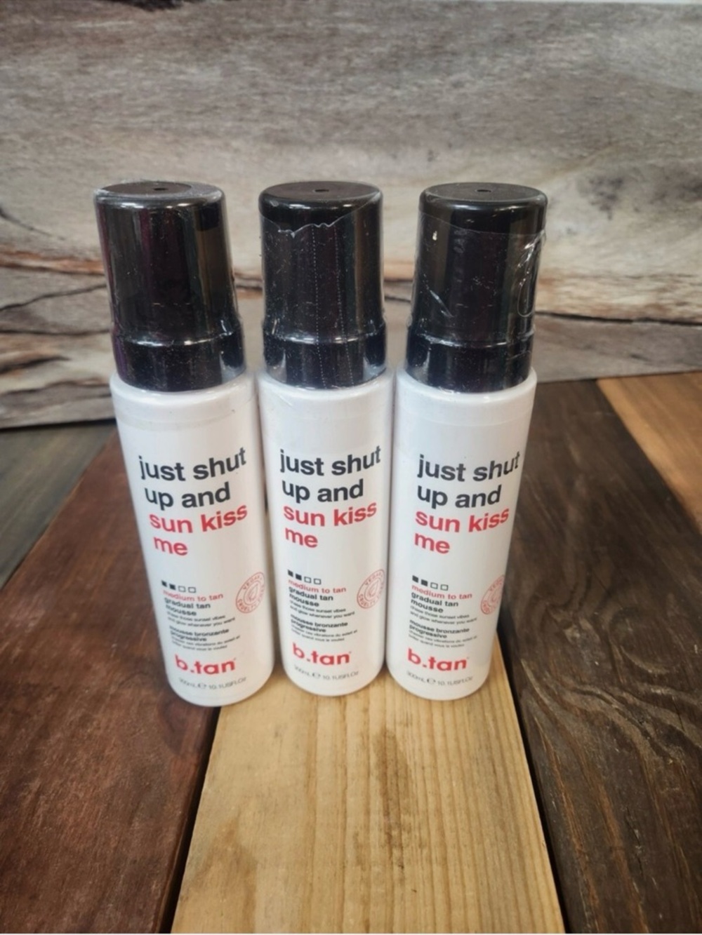 NWT B.TAN JUST SHUT UP AND SUN KISS ME GLOW MOUSSE 3 pack